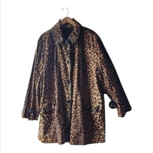 Jones of New York Coat Reversible Womens Trench Black/Animal Print Sz 3X
